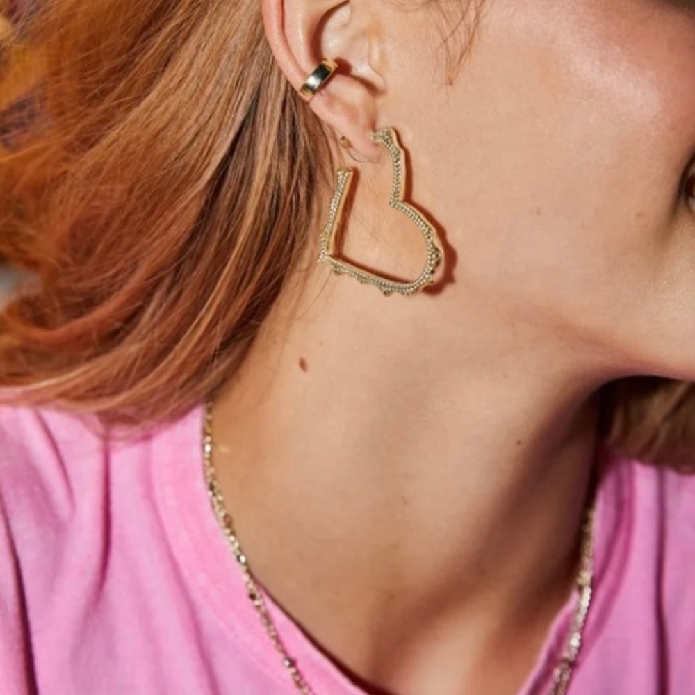 KENDRA SCOTT Sophee Heart Hoop Earrings 14K Gold Plated Stud Back - Picture 8 of 11